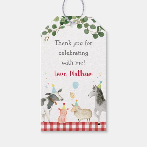 Farm Animal Greenery Birthday Gift Tags