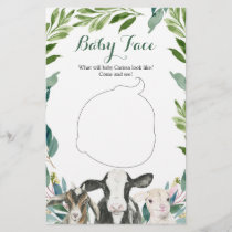 Farm Animal Greenery Boy Baby Shower Baby Face