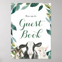 Farm Animal Greenery Boy Baby Shower Guest Book