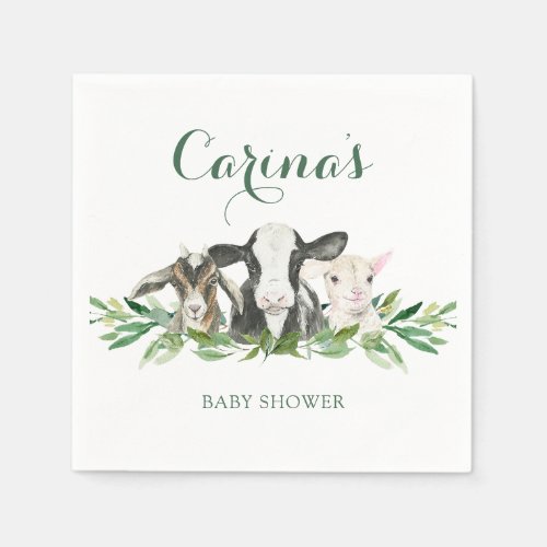 Farm Animal Greenery Boy Baby Shower Napkins