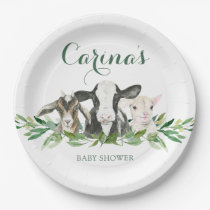 Farm Animal Greenery Boy Baby Shower Paper Plates