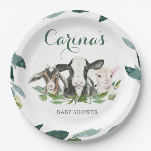 Farm Animal Greenery Boy Baby Shower Paper Plates
