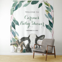 Farm Animal Greenery Boy Baby Shower Sign Tapestry