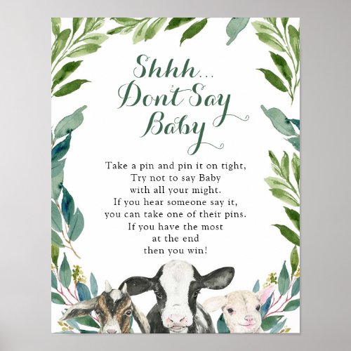 Farm Animal Greenery Boy Dont Say Baby Poster