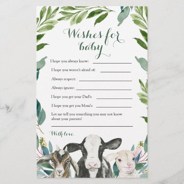 Farm Animal Greenery Boy Wishes For Baby (Front)