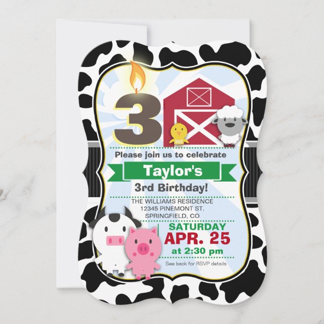 Farm Animal Kids Birthday Party Invitation (Front)