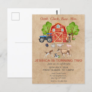 Farm Animal Kids Farmer 1st Birthday Party Postcard