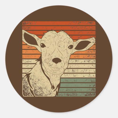 Farm Animal Lover Farmer Cute Goat Head Retro Classic Round Sticker