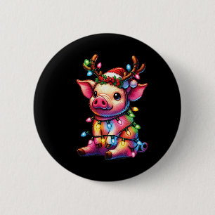 Farm Animal Lovers Pig Wearing Santa Hat Christmas Button