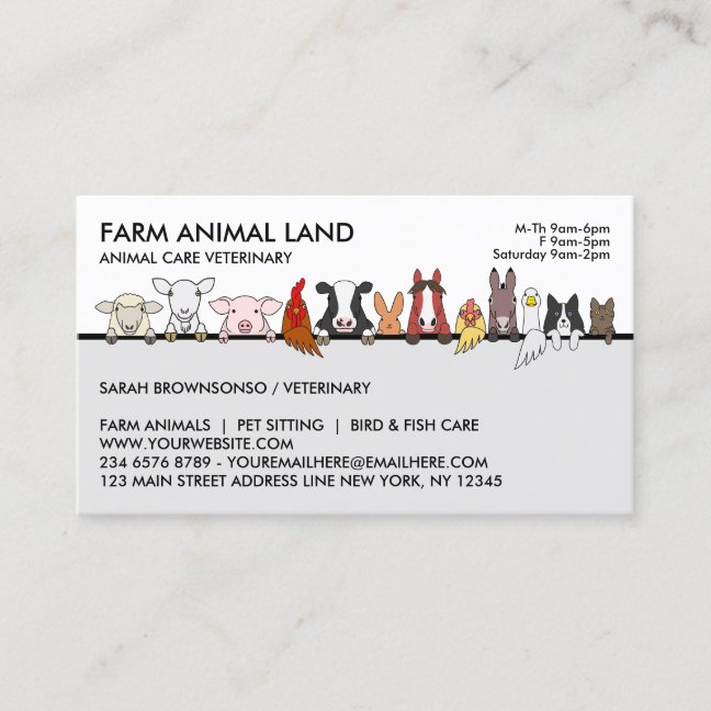 Farm Animal Next Appointment Visit Veterinarian Business Card