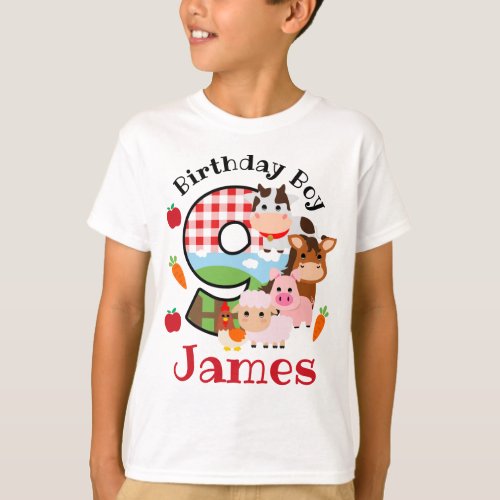 Farm Animal Nineth Birthday 9th Barnyard Birthday T_Shirt