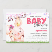 Farm Animal Piggy Baby Pig Girl Baby Shower Invitation