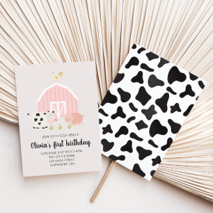 Farm animal pink barn birthday invitation