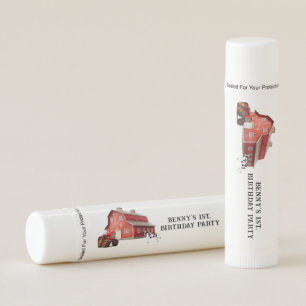 Farm Animal Red Barn Tractor 1st. Birthday Party Lip Balm