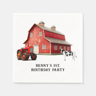 Farm Animal Red Barn Tractor 1st. Birthday Party Napkins