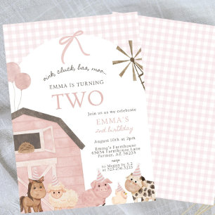 Farm Animal Second Birthday Invitation Girl Farm