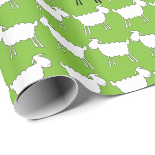 Farm animal sheep black and white green wrap wrapping paper