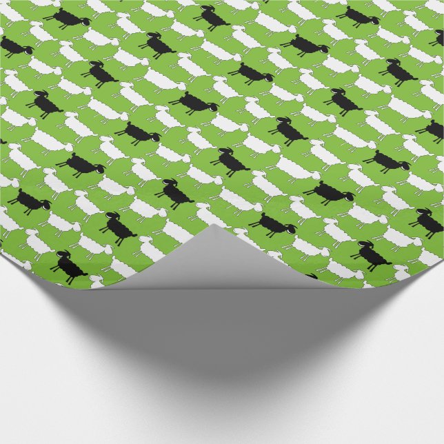 Farm animal sheep black and white green wrap wrapping paper (Corner)