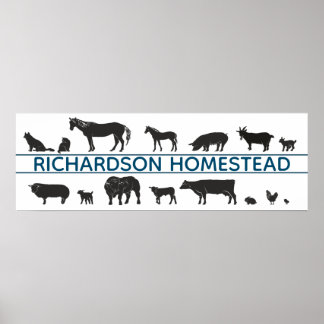 Farm Animal Silhouettes Personalized Homestead Poster