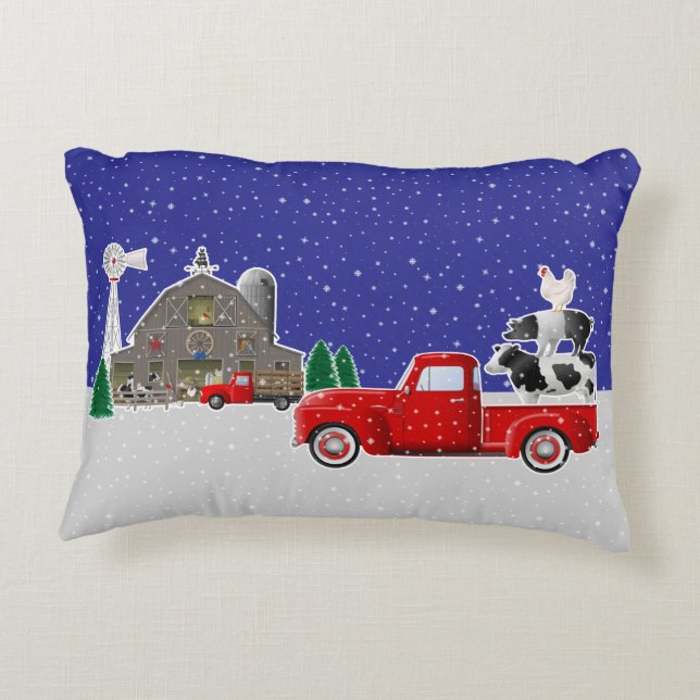 Farm Animal Stack in Little Red Truck Accent Pillow (Back)