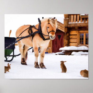 Farm animal talk horse and rabbit poster