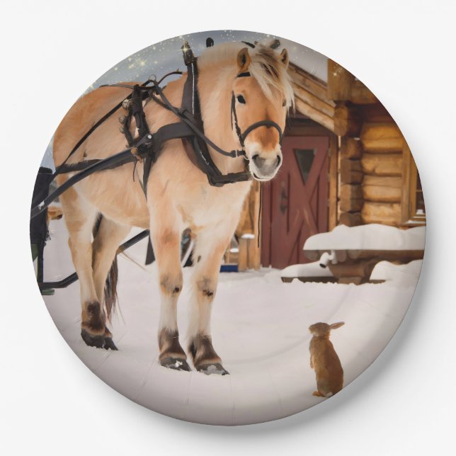 Farm animal talk horse and rabbits paper plates (Front)