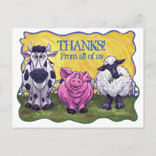 Farm Animal Thank you Postcard (Front)