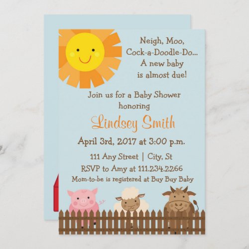 Farm Animal Themed Baby Shower Invite