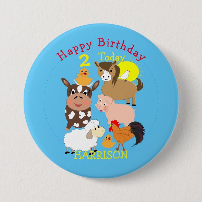 Farm Animal Themed Kids Birthday Party Button (Front)