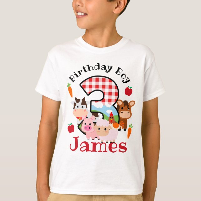 Farm Animal Third Birthday 3rd | Barnyard Birthday T-Shirt (Front)