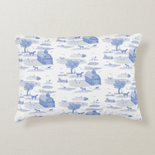 Farm Animal Toile Accent Pillow (Blue)