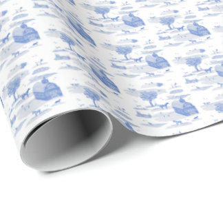 Farm Animal Toile (Blue) Wrapping Paper