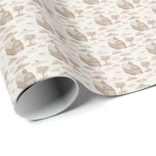 Farm Animal Toile (Khaki) Wrapping Paper