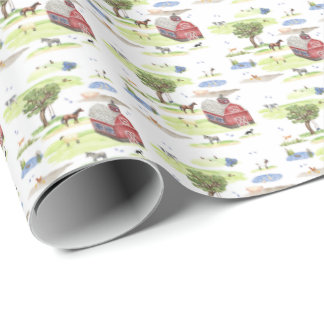 Farm Animal Toile (Original Colors) Wrapping Paper