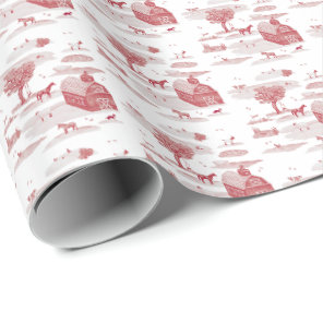 Farm Animal Toile (Red)  Wrapping Paper