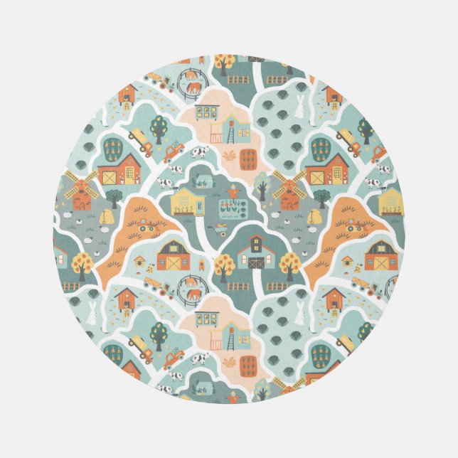 Farm Animal Town Kids Room Baby Nursery Rug (Front)