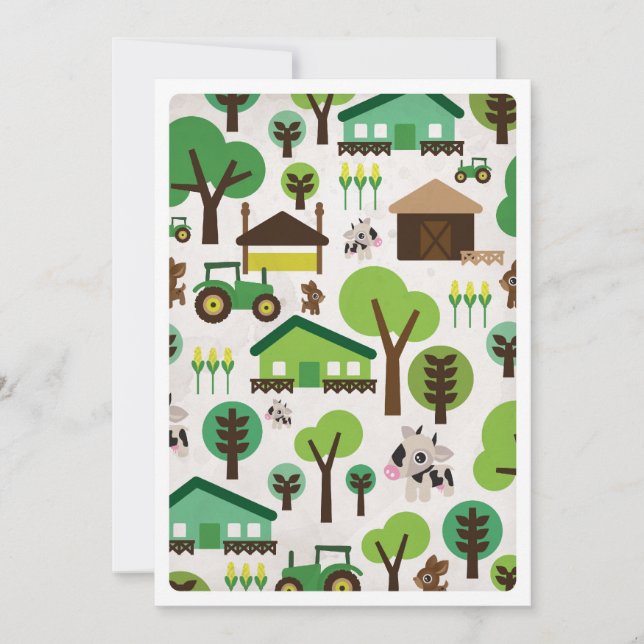 Farm animal tractor kids birthday invitation (Front)