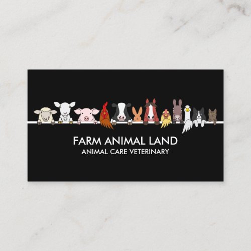 Farm Animal Veterinary Black Business Card