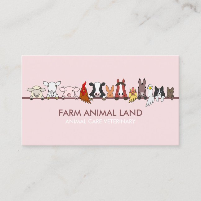 Farm Animal Veterinary Pink Business Card