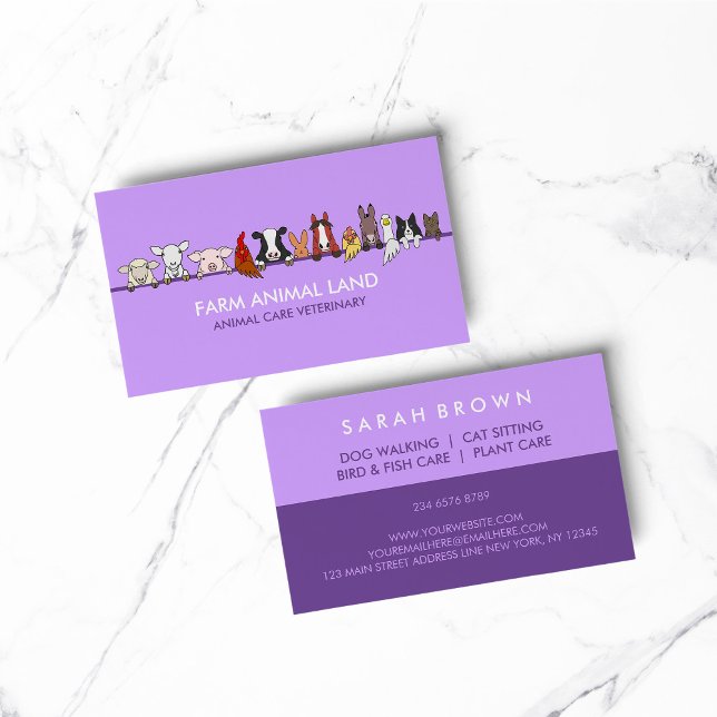Farm Animal Veterinary purple Business Card (pet animal dog cat veterinary farm)