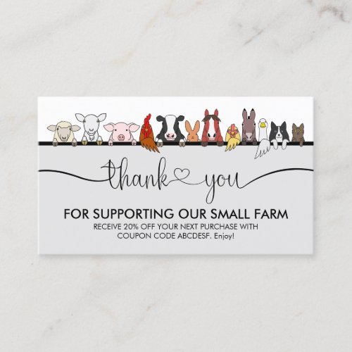 Farm Animal Veterinary Thank You Business Card