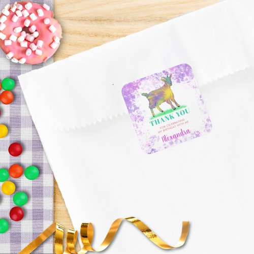 Farm Animal Watercolor Birthday Party Thank You Square Sticker