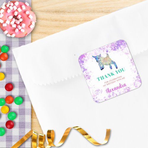 Farm Animal Watercolor Birthday Party Thank You Square Sticker