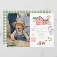 Farm Animal Watercolor Cute Birthday Invitation