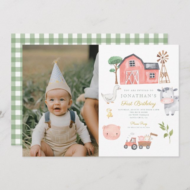 Farm Animal Watercolor Cute Birthday Invitation (Creator Uploaded)