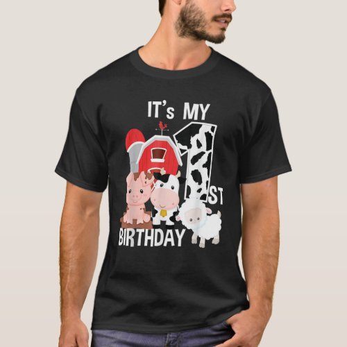Farm Animals 1 Year Old Its My 1St Birthday Party T_Shirt