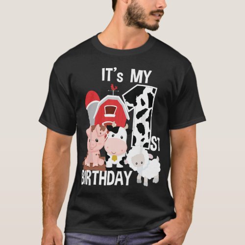 Farm Animals 1 Year Old Its My 1st Birthday Party T_Shirt