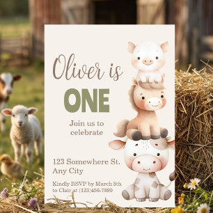 Farm Animals 1st Birthday Barnyard Baby Boy Invitation