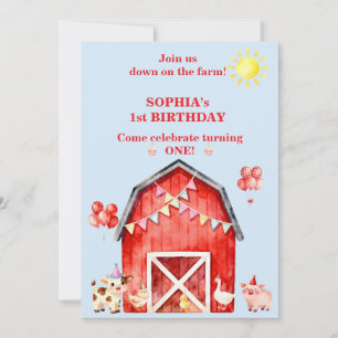 Farm Animals 1st Birthday Invitation Editable