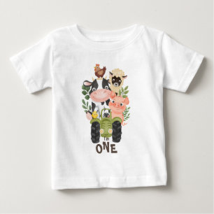 Farm Animals 1st Birthday Moo Holy cow I'm One  Baby T-Shirt